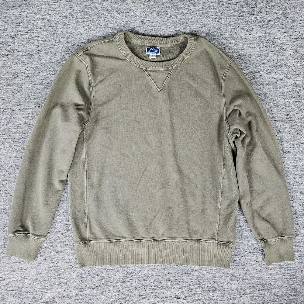 J Crew Garment-Dyed French Terry Sweatshirt Men's Small Olive Green Crew Neck